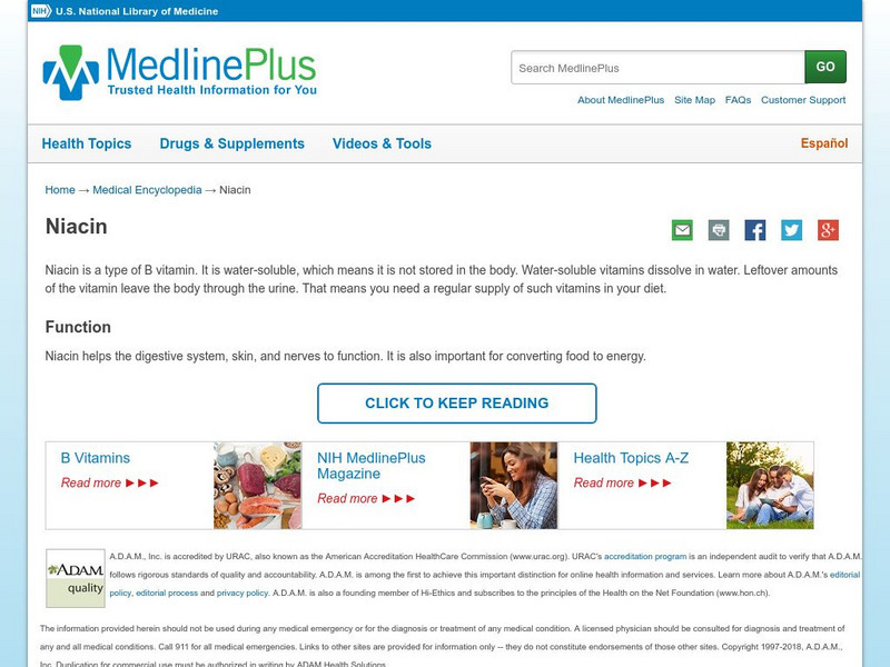 Medline Plus: Niacin Handout