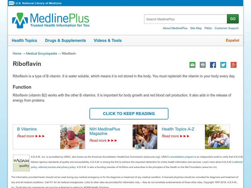 Medline Plus: Riboflavin Handout