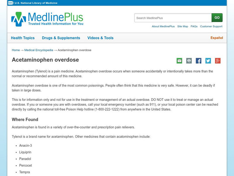 Medline Plus: Acetaminophen Overdose Handout