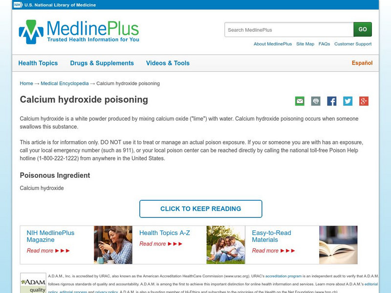 Medline Plus: Calcium Hydroxide Handout