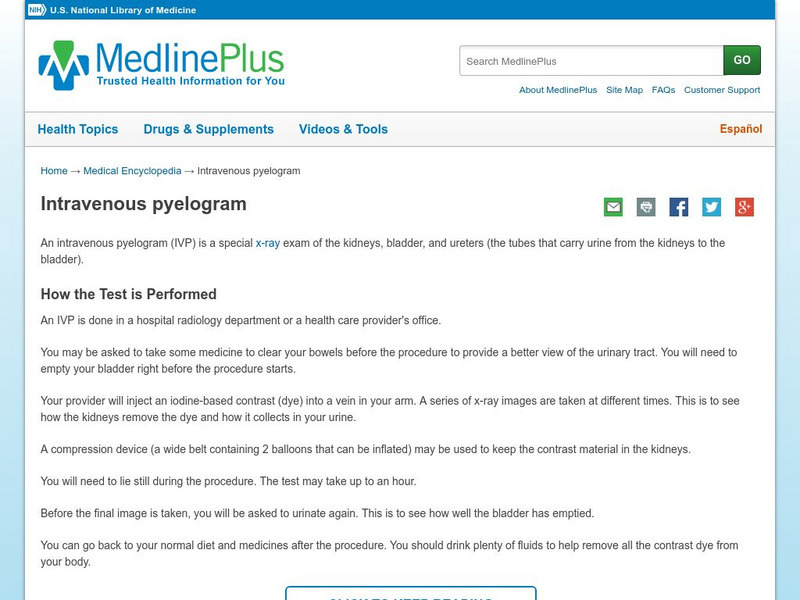 Medline Plus: Ivp (Intra Venous Pyelogram) Handout