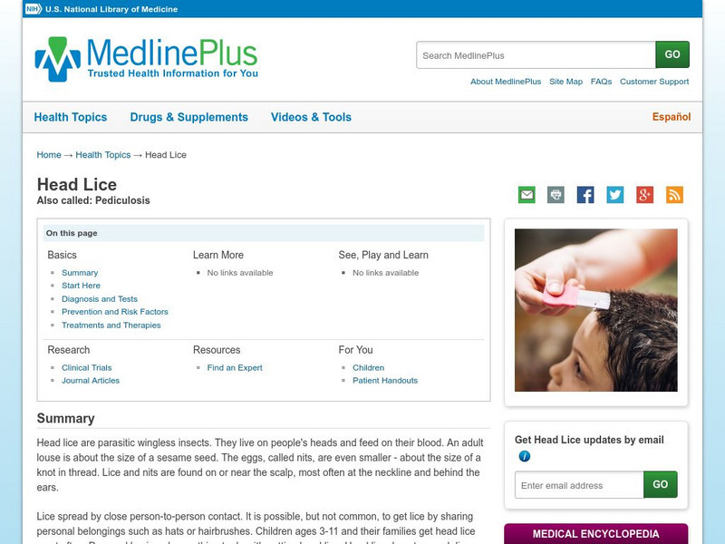 Medline Plus: Head Lice Handout Medline Plus: Head Lice Handout