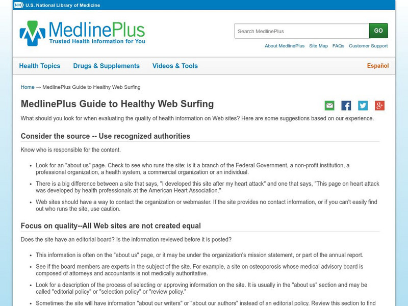Medline Plus: Evaluating Health Information on the Web Handout Medline Plus: Evaluating Health Information on the Web Handout