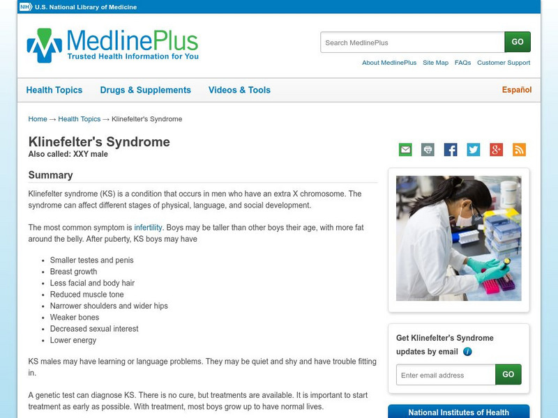 Medline Plus: Klinefelter's Syndrome Handout