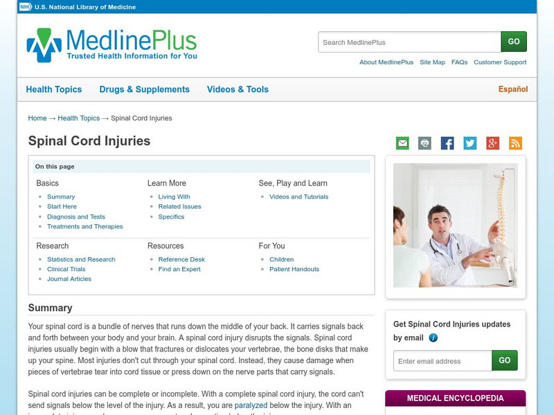 Medline Plus: Spinal Cord Injuries Handout Medline Plus: Spinal Cord Injuries Handout