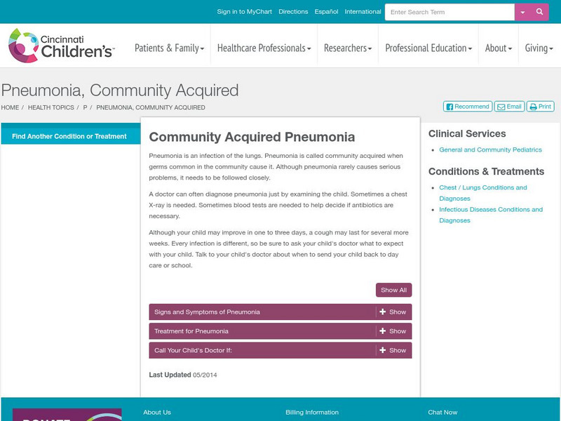 Cincinnati's Children Hospital Medical Center: Pneumonia Handout