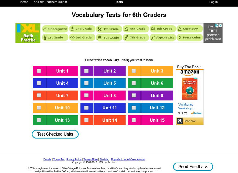Ub Schooled: Vocabulary Tests for 6th Graders Unknown Type Ub Schooled: Vocabulary Tests for 6th Graders Unknown Type
