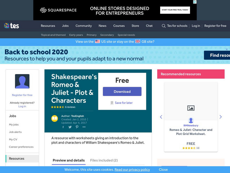Tes: Shakespeare's Romeo & Juliet Plot & Characters Activity Tes: Shakespeare's Romeo & Juliet Plot & Characters Activity