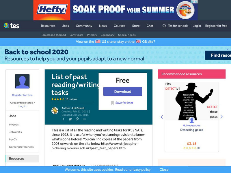 Tes: List of Past Reading/writing Tasks Unknown Type Tes: List of Past Reading/writing Tasks Unknown Type