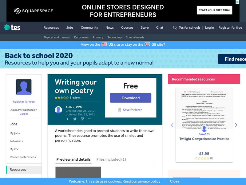 Tes: Writing Your Own Poetry Activity Tes: Writing Your Own Poetry Activity