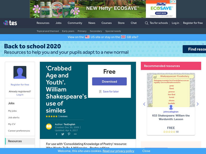 Tes: 'Crabbed Age and Youth'. William Shakespeare's Use of Similes PPT Tes: 'Crabbed Age and Youth'. William Shakespeare's Use of Similes PPT