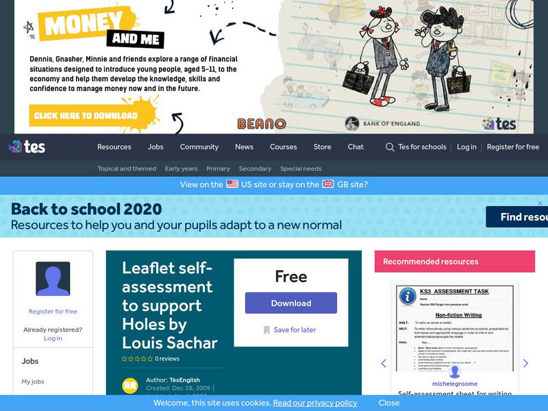 Tes: Leaflet Self Assessment to Support Holes by Louis Sachar Rubric Tes: Leaflet Self Assessment to Support Holes by Louis Sachar Rubric