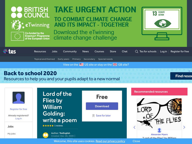 Tes: Lord of the Flies by William Golding: Write a Poem Lesson Plan Tes: Lord of the Flies by William Golding: Write a Poem Lesson Plan