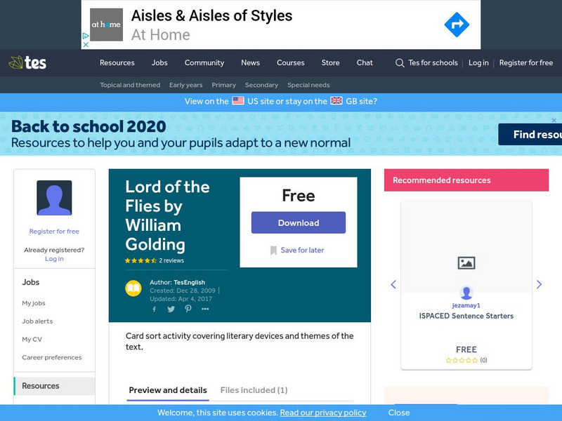 Tes: Lord of the Flies by William Golding Activity Tes: Lord of the Flies by William Golding Activity
