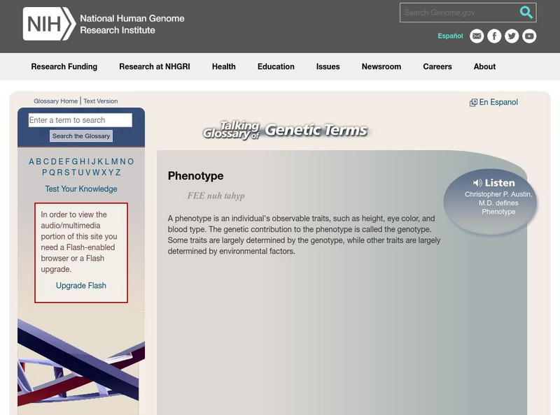 Natonal Human Genome Research Institute: Talking Glossary Phenotype Website