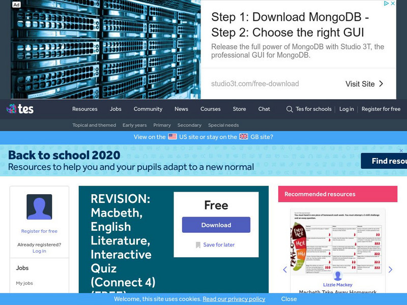 Tes: Revision: Macbeth, English Literature, Interactive Quiz (Connect 4) PPT Tes: Revision: Macbeth, English Literature, Interactive Quiz (Connect 4) PPT