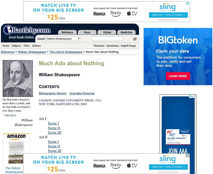 Bartleby.com: Great Online Books: Much Ado About Nothing by William Shakespeare Primary Bartleby.com: Great Online Books: Much Ado About Nothing by William Shakespeare Primary
