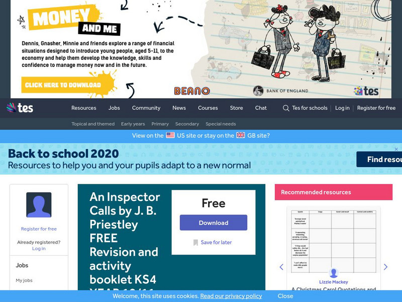 Tes: An Inspector Calls by J. B. Priestley Unit Plan Tes: An Inspector Calls by J. B. Priestley Unit Plan