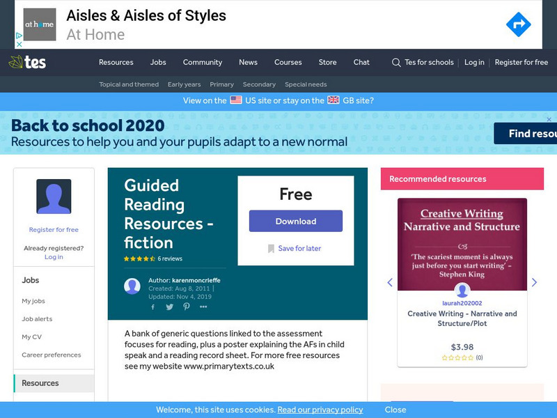Tes: Guided Reading Resources: Fiction Unit Plan Tes: Guided Reading Resources: Fiction Unit Plan