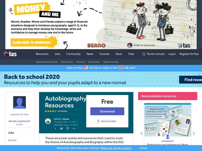 Tes: Autobiography Resources Unit Plan Tes: Autobiography Resources Unit Plan