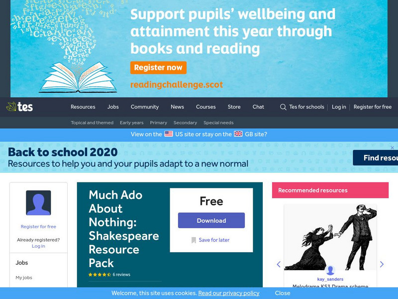 Tes: Much Ado About Nothing: Shakespeare Resource Pack Lesson Plan Tes: Much Ado About Nothing: Shakespeare Resource Pack Lesson Plan