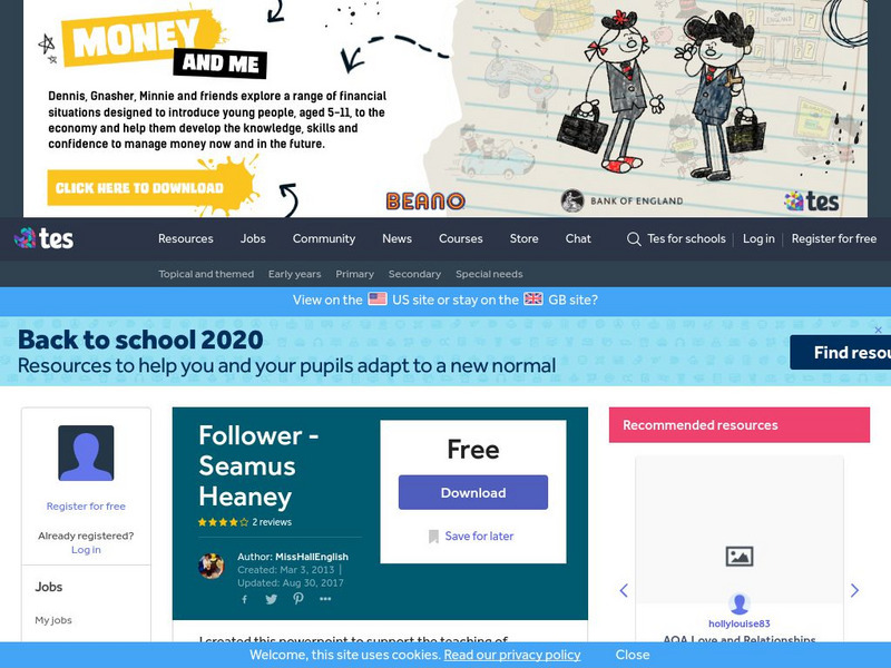 Tes: Follower: Seamus Heaney PPT Tes: Follower: Seamus Heaney PPT