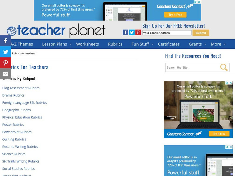 Teacher Planet: Rubrics for Teachers Lesson Plan Teacher Planet: Rubrics for Teachers Lesson Plan