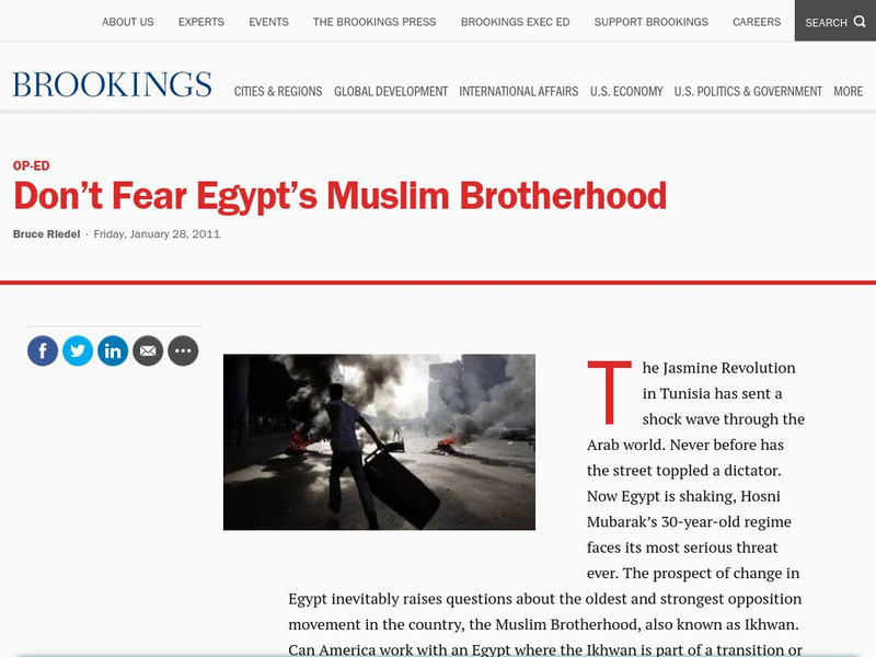 Brookings Institution: Don't Fear Egypt's Muslim Brotherhood Article