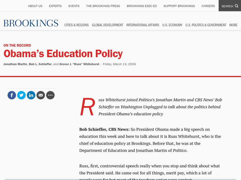 Brookings Institution: Obama's Education Policy Article Brookings Institution: Obama's Education Policy Article