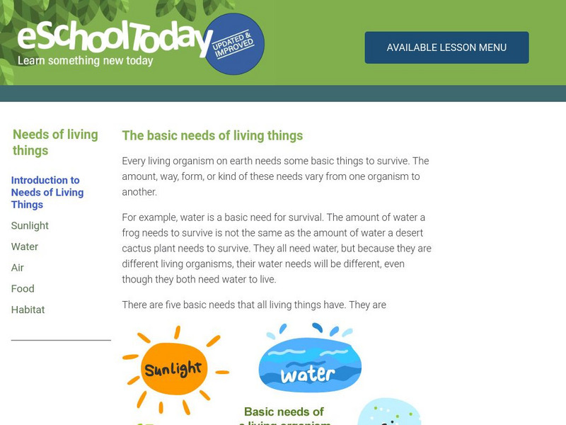 E School Today: Your Revision Notes on the Needs of Living Things Handout E School Today: Your Revision Notes on the Needs of Living Things Handout