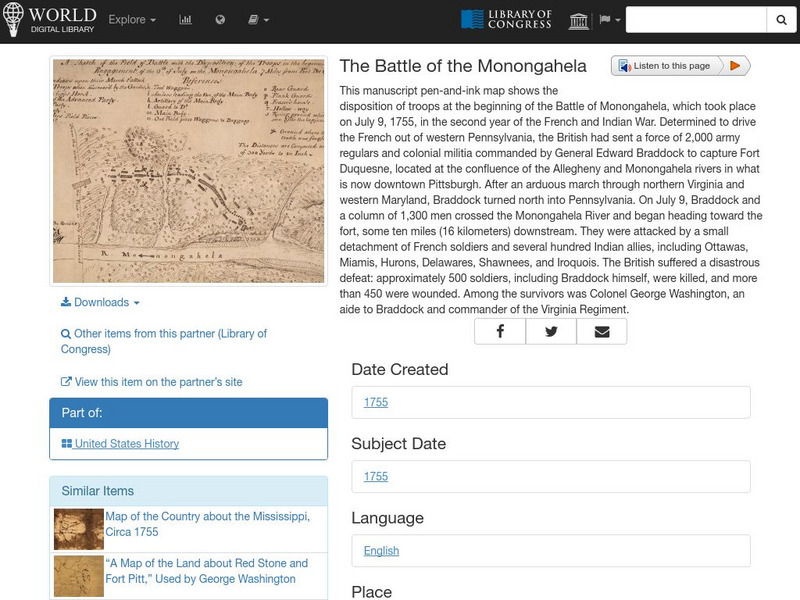 World Digital Library: The Battle of the Monongahela Primary World Digital Library: The Battle of the Monongahela Primary