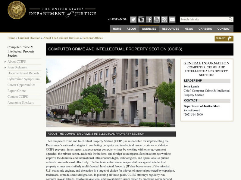 U.s. Department of Justice: Computer Crime and Intellectual Property Section Website U.s. Department of Justice: Computer Crime and Intellectual Property Section Website