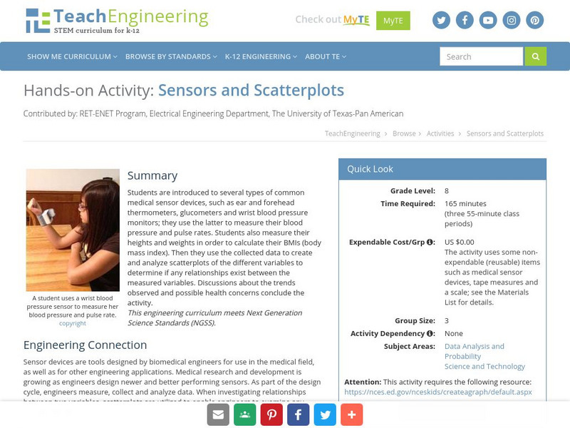 Teach Engineering: Sensors and Scatterplots Activity Teach Engineering: Sensors and Scatterplots Activity