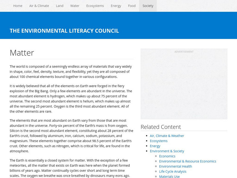 Environmental Literacy Council: Matter Handout Environmental Literacy Council: Matter Handout
