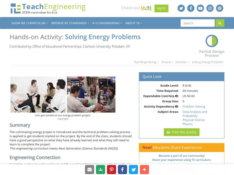 Teach Engineering: Solving Energy Problems Activity Teach Engineering: Solving Energy Problems Activity