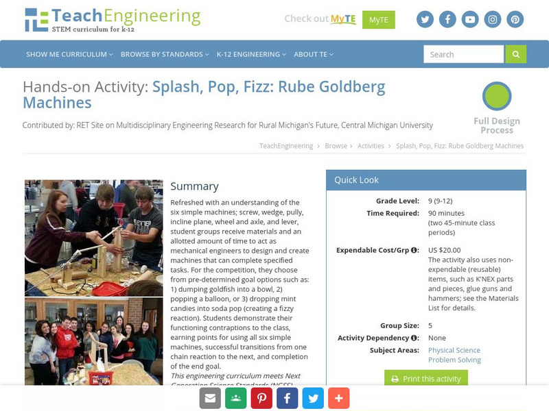 Teach Engineering: Splash, Pop, Fizz: Rube Goldberg Machines Activity Teach Engineering: Splash, Pop, Fizz: Rube Goldberg Machines Activity