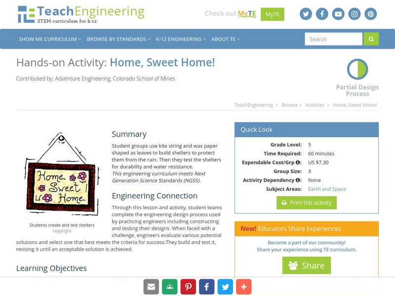 Teach Engineering: Home, Sweet Home! Activity Teach Engineering: Home, Sweet Home! Activity