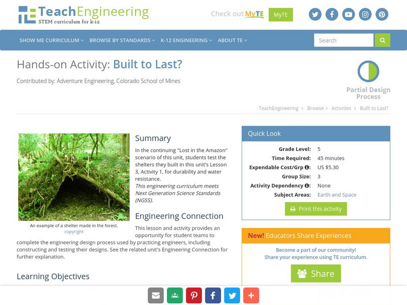 Teach Engineering: Built to Last? Activity Teach Engineering: Built to Last? Activity