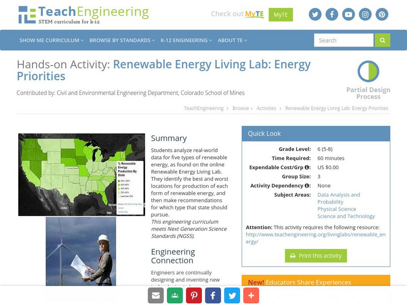 Teach Engineering: Renewable Energy Living Lab: Energy Priorities Activity Teach Engineering: Renewable Energy Living Lab: Energy Priorities Activity