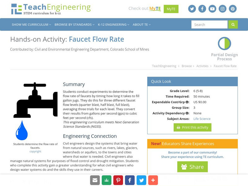 Teach Engineering: Faucet Flow Rate Activity Teach Engineering: Faucet Flow Rate Activity