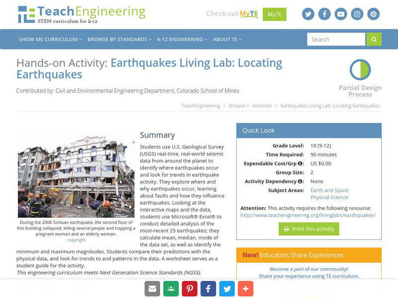 Teach Engineering: Earthquakes Living Lab: Locating Earthquakes Activity Teach Engineering: Earthquakes Living Lab: Locating Earthquakes Activity