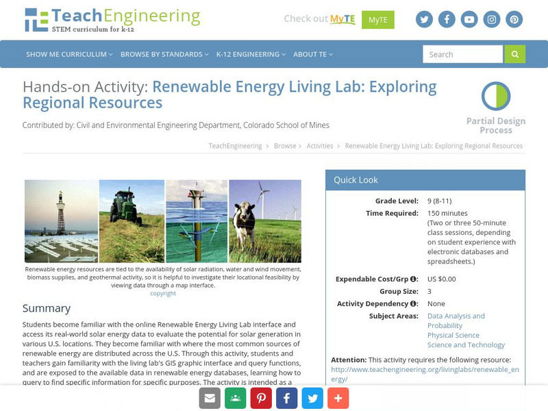 Teach Engineering: Renewable Energy Living Lab Activity Teach Engineering: Renewable Energy Living Lab Activity
