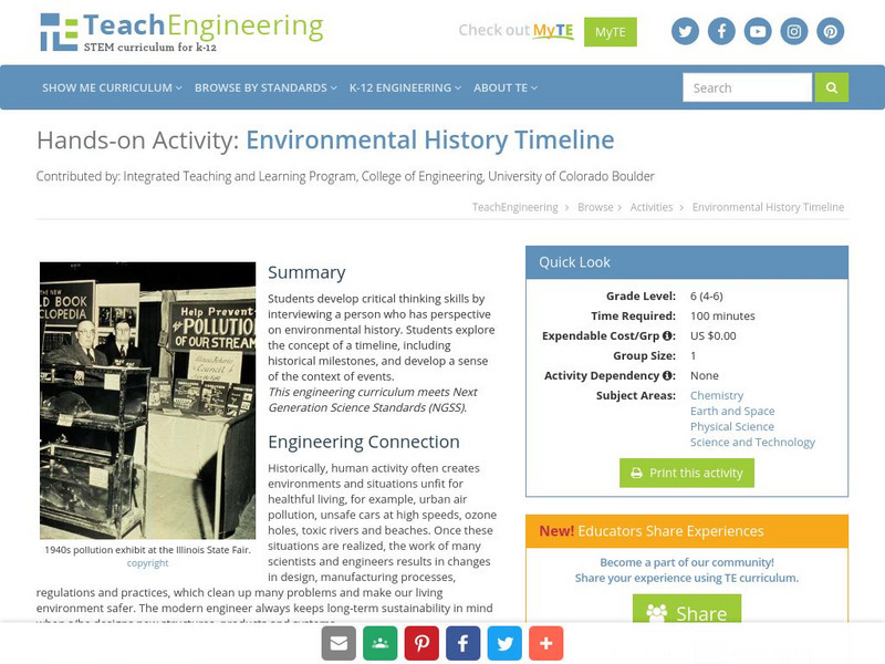 Teach Engineering: Environmental History Timeline Activity Teach Engineering: Environmental History Timeline Activity