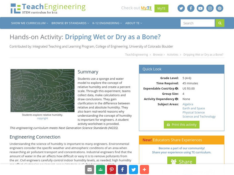 Teach Engineering: Dripping Wet or Dry as a Bone? Activity Teach Engineering: Dripping Wet or Dry as a Bone? Activity