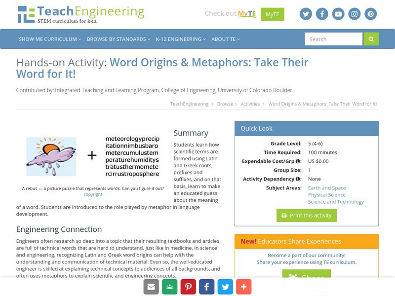 Teach Engineering: Take Their Word for It! Activity Teach Engineering: Take Their Word for It! Activity