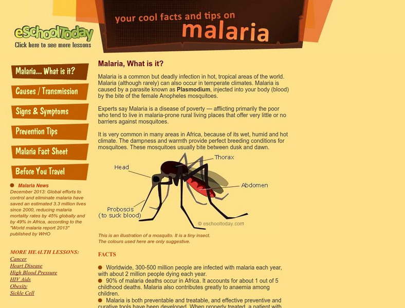 E School Today: Your Cool Facts and Tips on Malaria Handout E School Today: Your Cool Facts and Tips on Malaria Handout