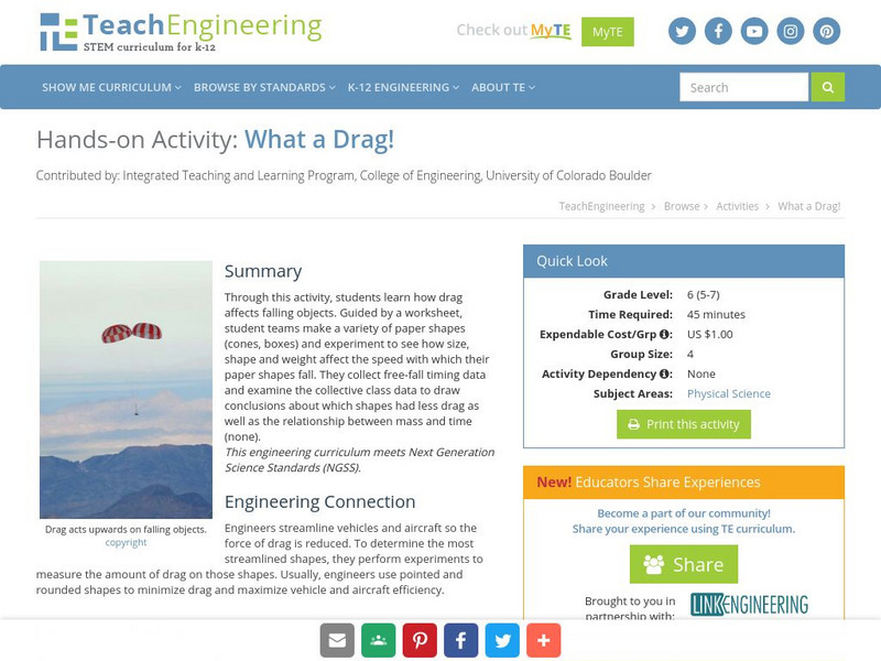 Teach Engineering: What a Drag! Activity Teach Engineering: What a Drag! Activity