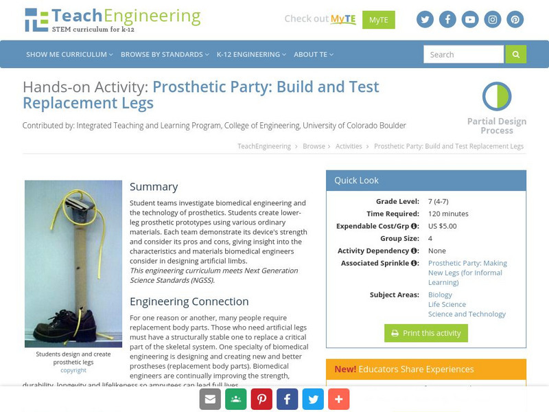 Teach Engineering: Prosthetic Party Activity Teach Engineering: Prosthetic Party Activity