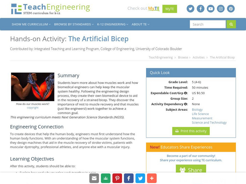 Teach Engineering: The Artificial Bicep Lesson Plan Teach Engineering: The Artificial Bicep Lesson Plan