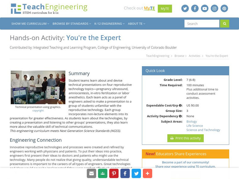 Teach Engineering: You're the Expert Activity Teach Engineering: You're the Expert Activity